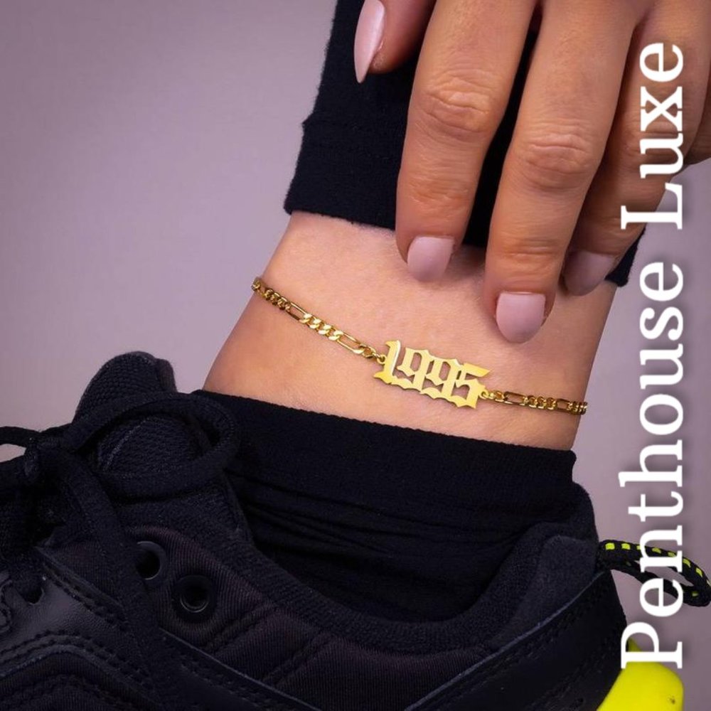 FINAL RESTOCK! 1982-2000 Birth Year Retro Gold Ankle Bracelet